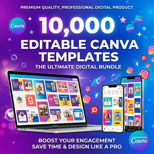 10000 Editable Canva Templates Premium Digital Bundle